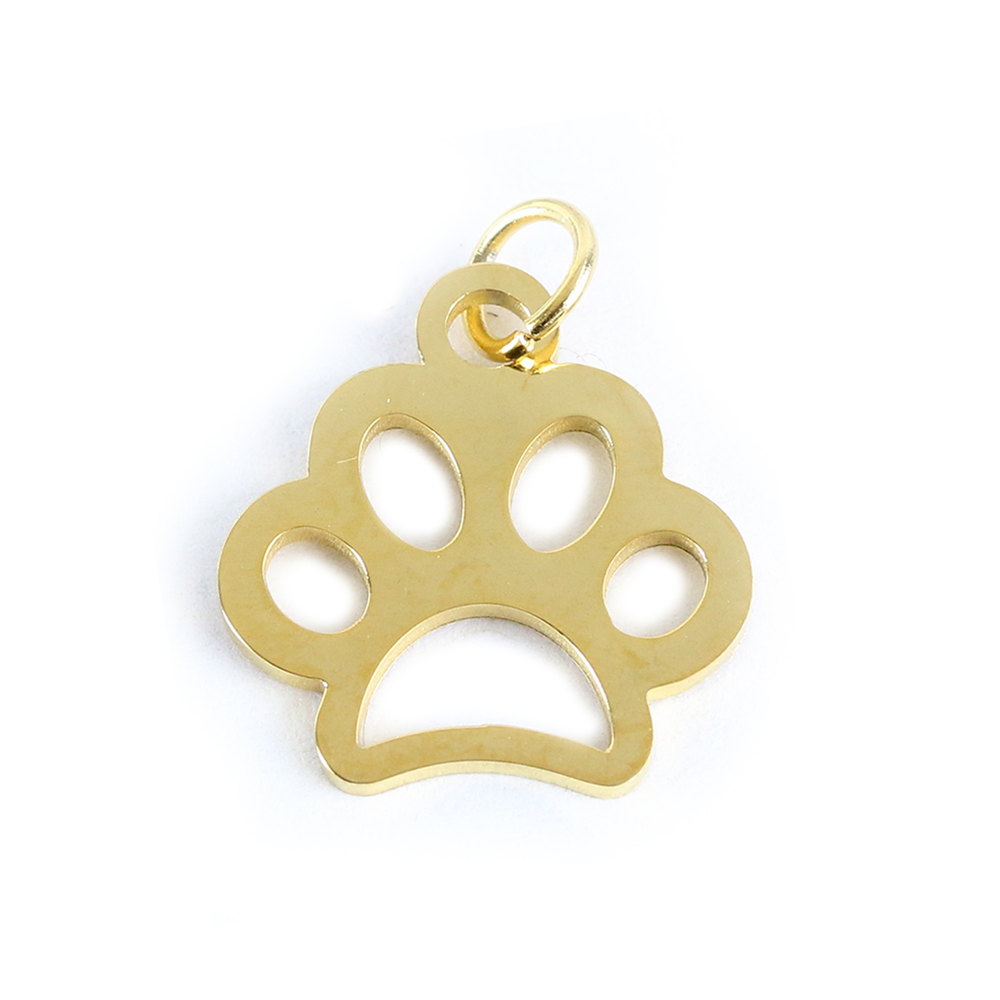 Charms & Solderable Accents Stainless Steel, Gold Plated, Paw Charm, Pack of 3